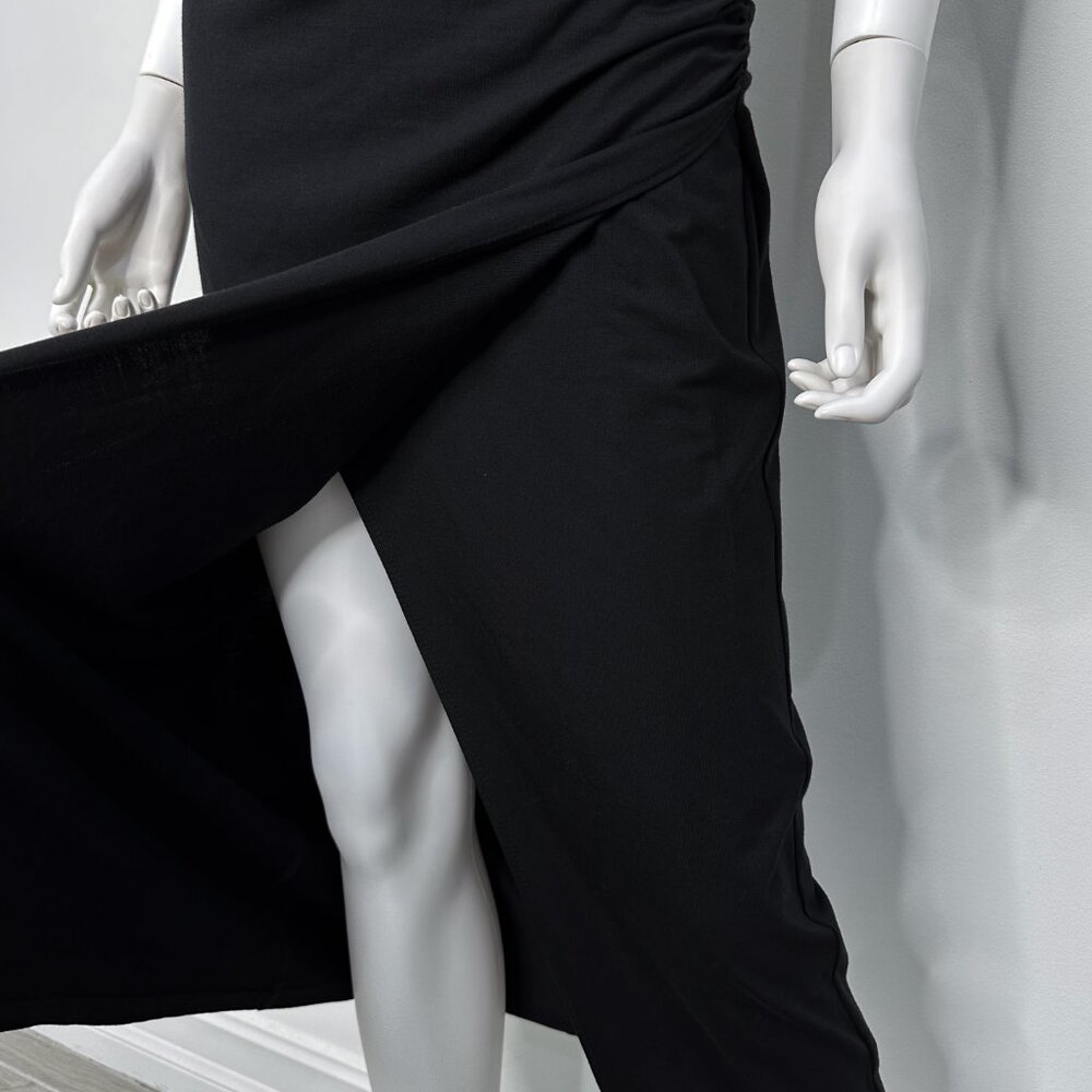 Reformation Cormac Ruched Wrap Style Jersey Midi Dress with Slit in Black Size M - Picture 10 of 16
